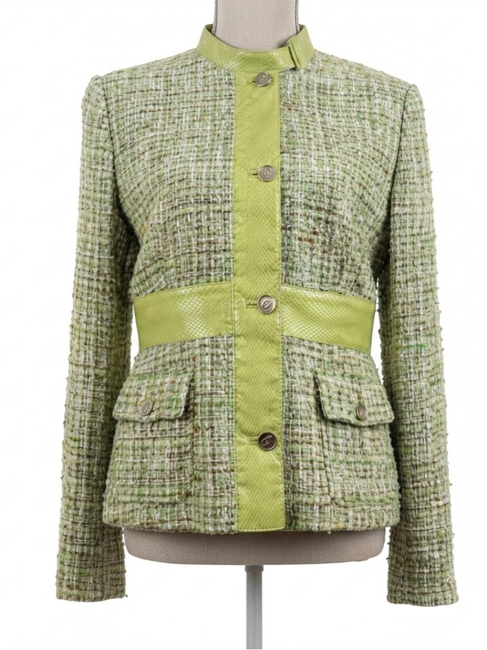 Dolce & Gabbana Tweed Jacket Water Snake Green Boucle Size 8